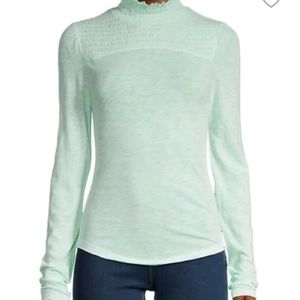 Free People Caroline Smocked Neck Top Size L Iced Aqua
